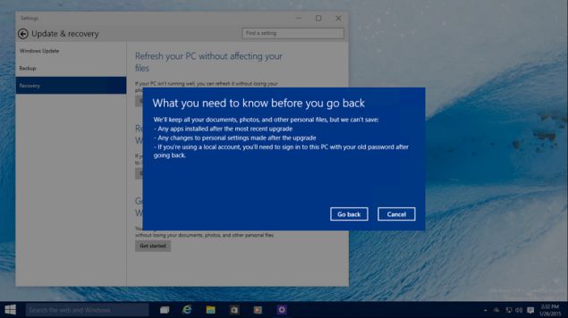 Roll Back Windows 10