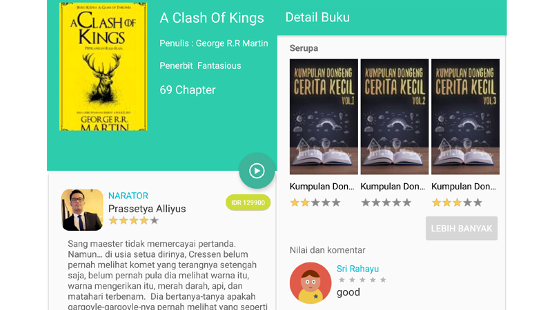 Tampilan halaman deskripsi buku di Listeno