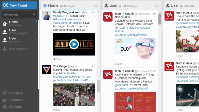 Tampilan TweetDeck 