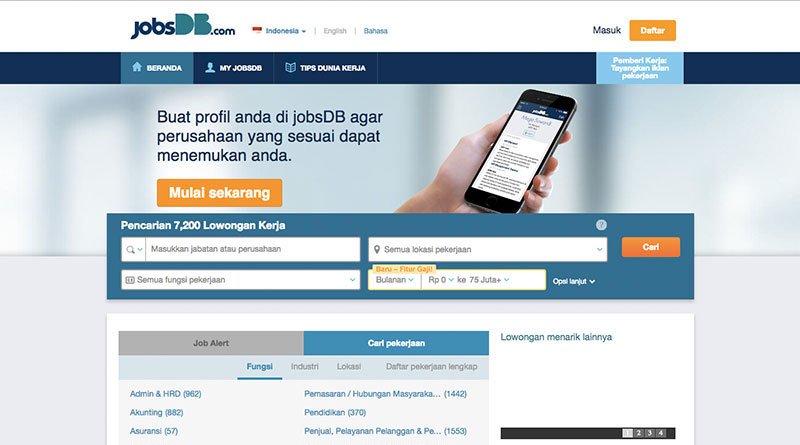 Halaman muka JobsDB | Screenshot