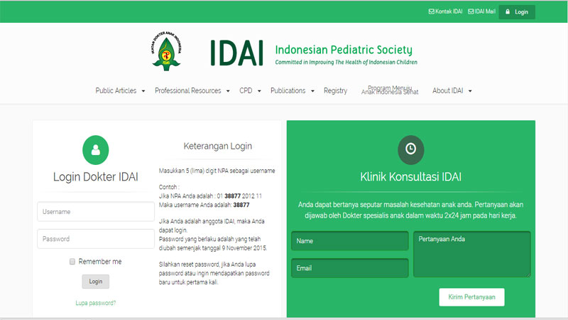 Situs Ikatan Dokter Anak Indonesia | Screenshot