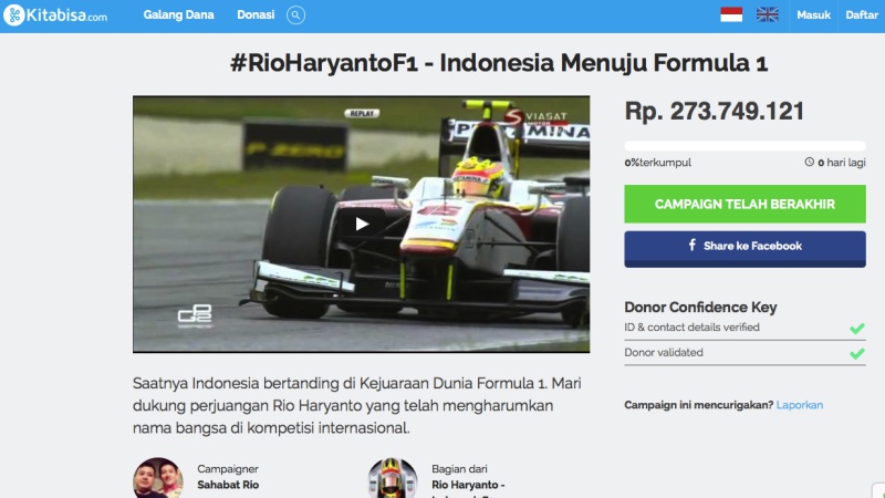 Kampanye Rio Haryanto di KitaBisa | Screenshot