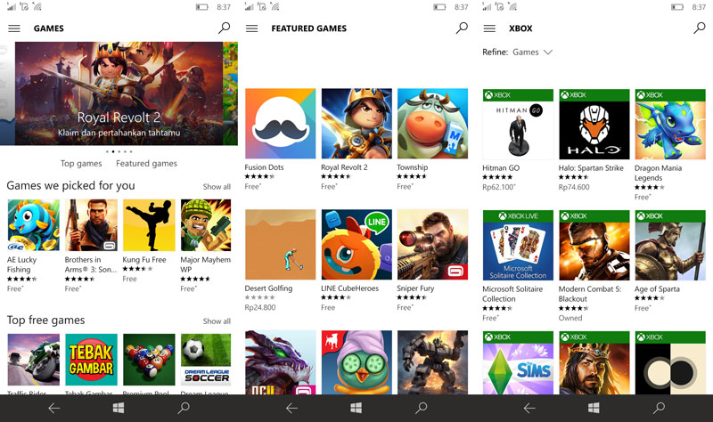 Koleksi game di Windows Store | Screenshot