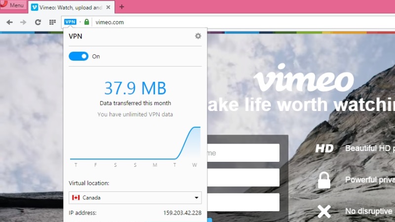 Opera Browser Virtual Location | Screenshot