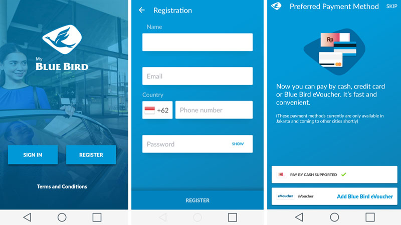 Tampilan Pendaftaran Aplikasi My Blue Bird | Screenshot