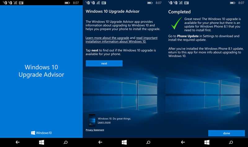 Tampilan Upgrade Advisor Windows 10 Mobile | Screenshot