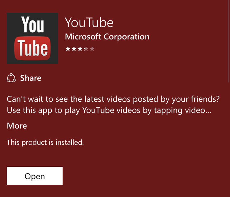 Tampilan aplikasi YouTube buatan Microsoft | Screenshot