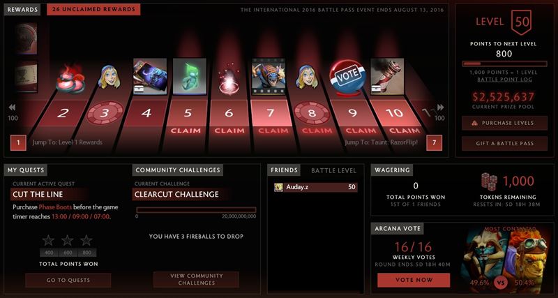 The International 2016 Battle Pass | Screenshot Menu Battle Pass