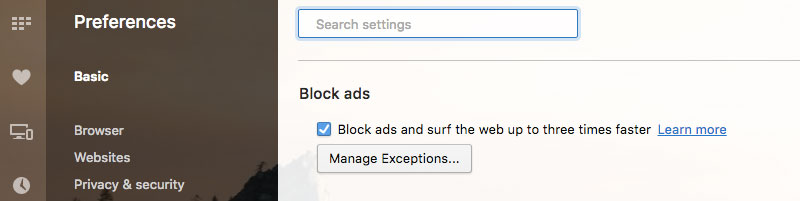 Cara pengaturan ad blocker pada Opera versi desktop | Screenshot