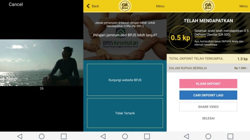 Tampilan Aplikasi OkBisa Melihat Video Iklan | Screenshot