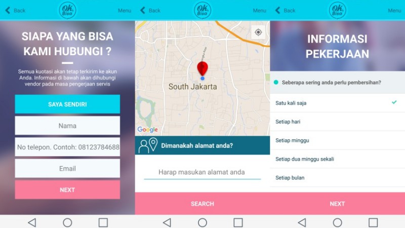 Tampilan Aplikasi OkBisa Memesan Layanan | Screenshot