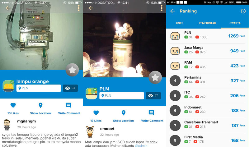 Tampilan Lapor Swasta PLN di aplikasi Qlue | Screenshot