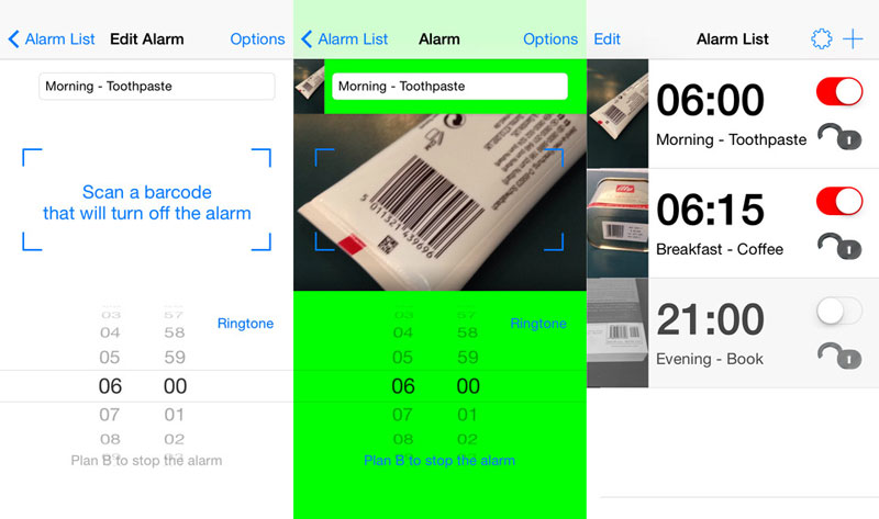 Tampilan aplikasi Barcode Alarm Clock | Screenshot