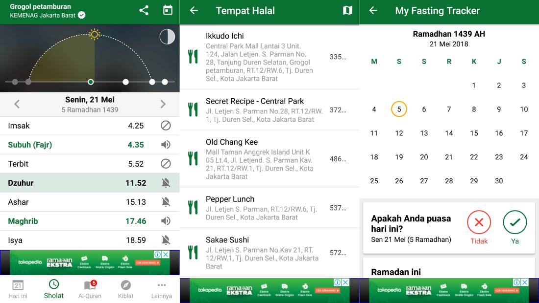 Beberapa fitur yang tersedia di Muslim Pro..