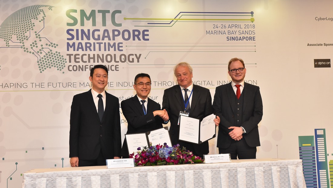 Penandatanganan MOU pengembangan digitalisasi dan otomasi maritim antara Maritime and Port Authority (MPA) Singapura dengan Research Council of Norway.