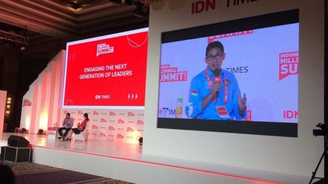 Sandiaga Uno saat menjadi pembicara di Indonesia Millennial Summit